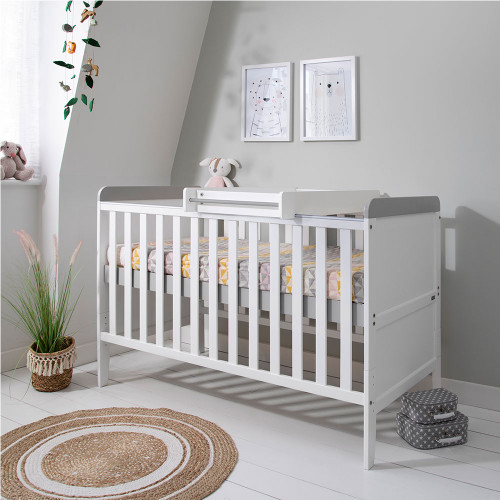 Tutti Bambini Rio Cot Bed with Cot Top Changer & Mattress - White/Dove Grey - lifestyle