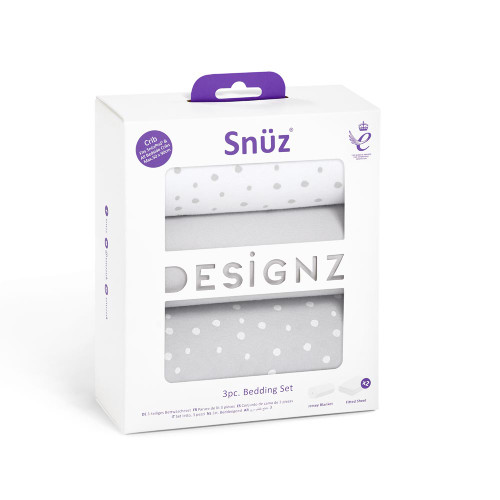 Snuz 3pc Crib Bedding Set - Grey Spots