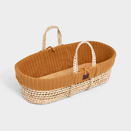 The Little Green Sheep Natural Knitted Moses Basket & Mattress - Honey