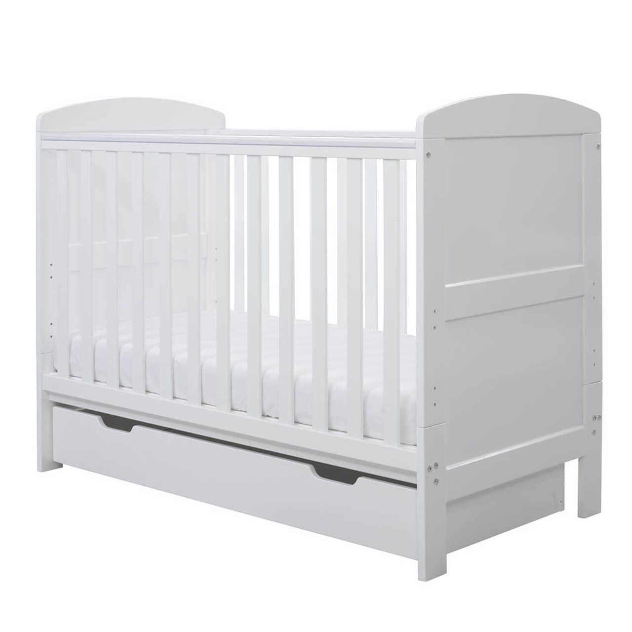Ickle Bubba Coleby Mini Cot Bed, Under Drawer & Fibre Mattress - White at Pram World
