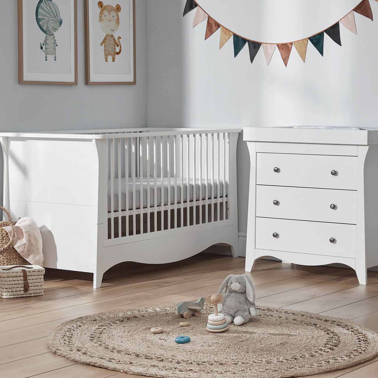 CuddleCo Clara 2 Piece Room Set - Satin White at Pram World
