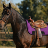 Thick Felt Western Saddle Pad with cut back design for high-withered horses. Made of 3/4” absorbent felt for airflow, comfort, and back protection. Size 32” x 32”. Available in stylish colors.