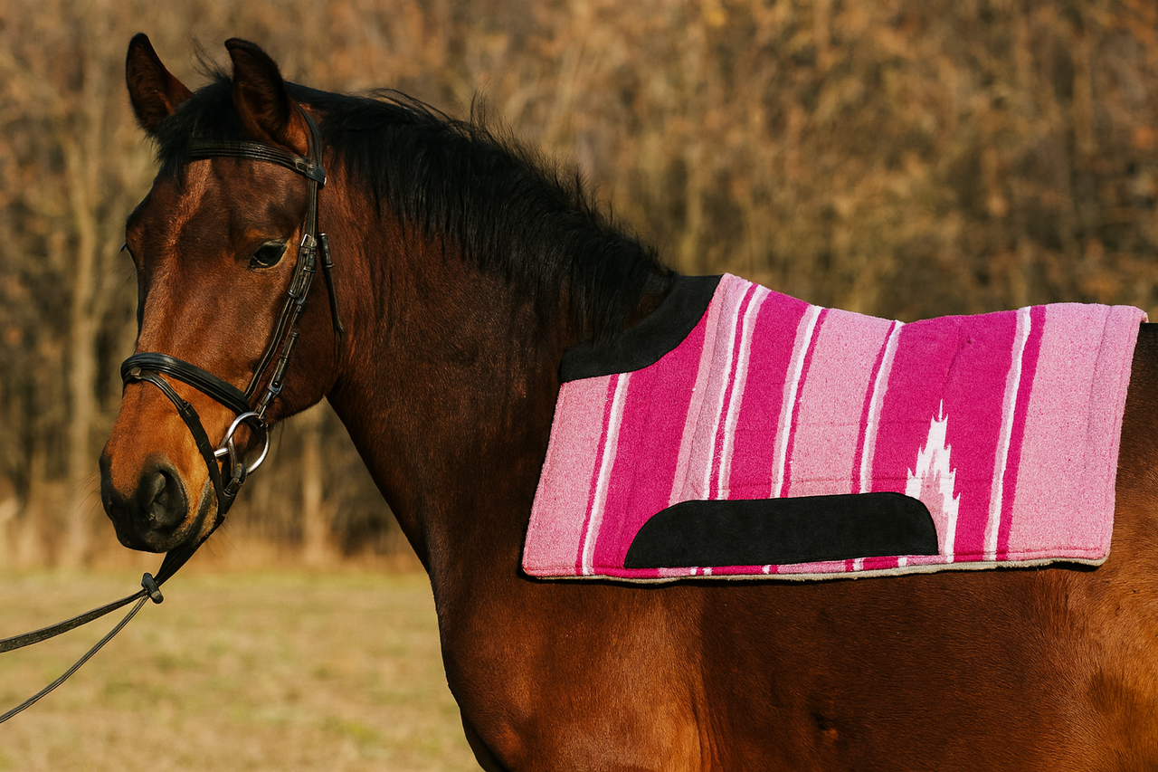 Premium Navajo Western Saddle Pad with cut back & fleece underlay. Designed for high-withered horses, durable, shock-absorbent & breathable.