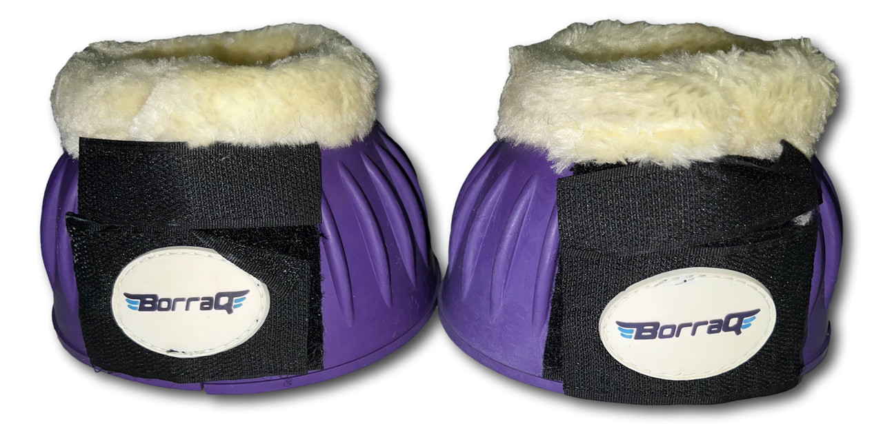 Horse bell boots, rubber overreach boots, fur neck bell boots, horse protective boots, equestrian overreach boots, horse turnout boots, paddock boots, Borraq horse gear, soft rubber bell boots, horse leg protection