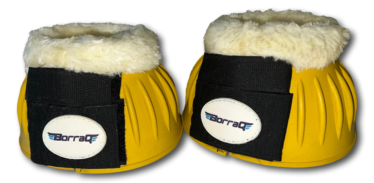 Horse bell boots, rubber overreach boots, fur neck bell boots, horse protective boots, equestrian overreach boots, horse turnout boots, paddock boots, Borraq horse gear, soft rubber bell boots, horse leg protection