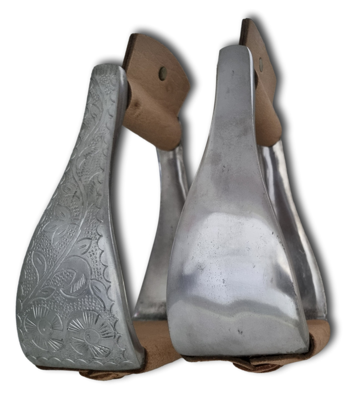 ALUMINUN STIRRUPS, DECORATED WITH ENGRAVING ON ONE SIDE WESTERN STIRRUP 13cm/ 5”