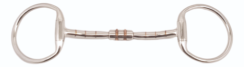 Eggbutt Snaffle Horse Bit Myler Style Curved mouth, Copper Ring Rollers and Copper Inlays