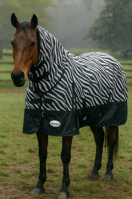 Keep your horse dry and comfortable with our 1200 Denier waterproof ripstop rainsheet. Breathable, no-fill, with satin lining, surcingles & tail flap. Keep your horse dry and comfortable with our 1200 Denier waterproof ripstop rainsheet. Breathable, no-fill, with satin lining, surcingles & tail flap.