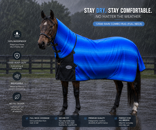 1200D Ripstop Waterproof Horse Rug Combo No Fill – Rain Sheet with Neck Cove,
