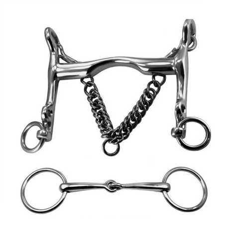 Borraq Weymouth Low Port & Snaffle Bradoon Combo Horse Bit Set - Stainless Steel