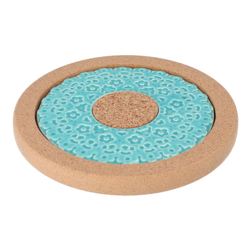 Turquoise Ceramic Tile and Cork Trivet 