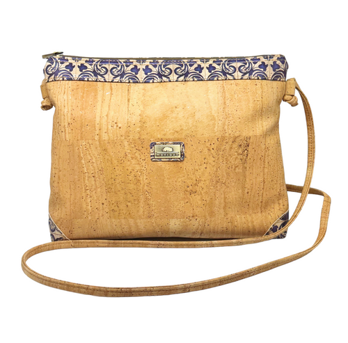 Natural Cork  Crossbody with Azulejos Trim Natural Cork  Crossbody with Azulejos Trim