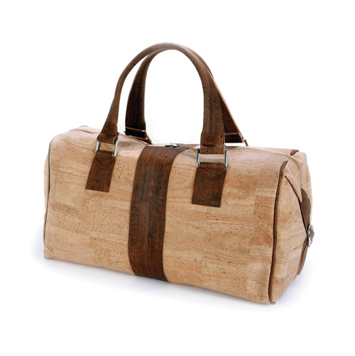 Natural Cork Men's Travel Bag with Chocolate Brown Shoulder Straps Natural Cork Men's Travel Bag with Chocolate Brown Shoulder Straps