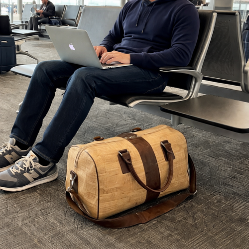 Natural Cork Men's Travel Bag with Chocolate Brown Shoulder Straps