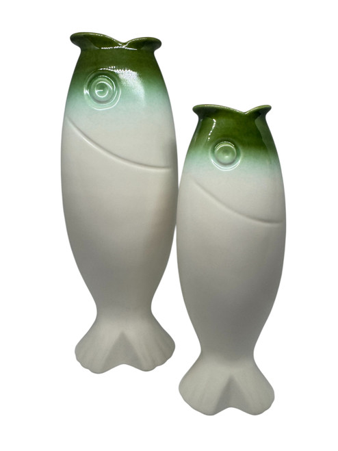 White and Green Ombre Fish Vase