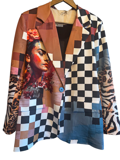 Italian Pop Art "FRIDA" Checkered Print Blazer 