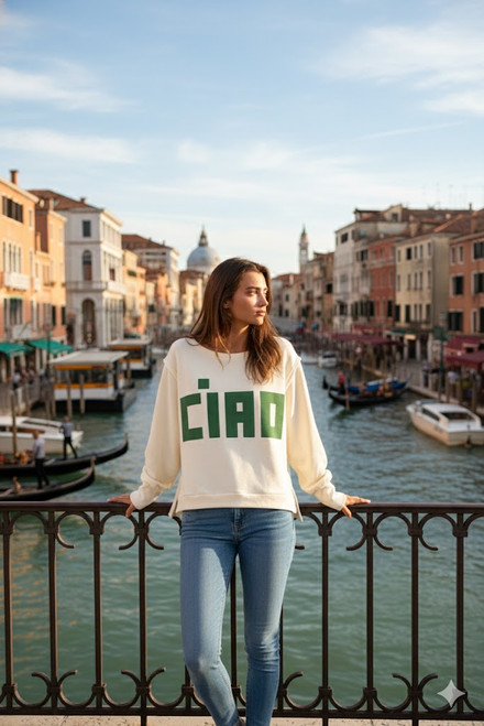  Ciao Raw Edge Detail Hi-Low Hem Solid Terry Top