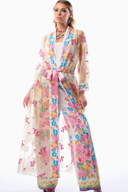 Blossom Duster | Beaded Floral Mesh Coat Robe Coverup