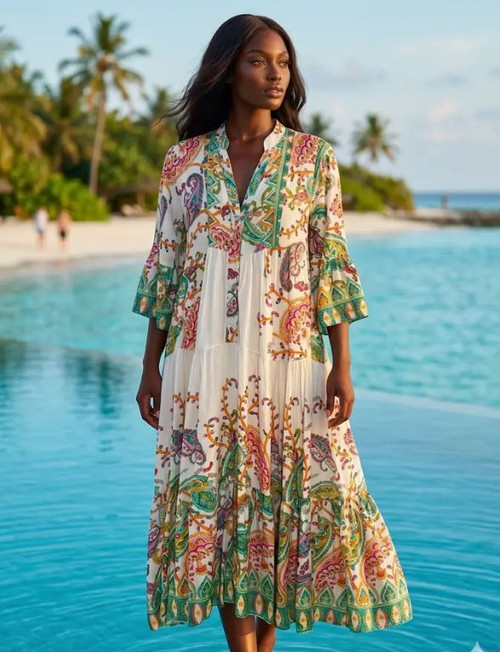 Meadow Paisley 3/4 Sleeve Dress