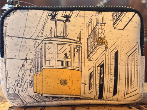 Black and White Cork Trolley Coin Purse, front view