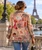Back view of the Italian Parisian Chic Print Blazer worn by the Seine with the Eiffel Tower