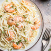 Jumbo red shrimp mixed in with a cheesy alfredo fettuccine