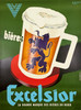Bieres Excelsior Poster By J. Sogno Original 1940 Vintage French Stone Lithograph Brewery Advertisement Linen Backed.