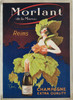 Morlant Champagne by J. Stall Original 1920 Vintage French Wine Company Advertisement Lithograph Poster Linen Backed. Wine and spirits poster of a women dressed in leaves with a grape bra which she is squeezing champagne from into a bottle.