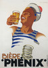 Biere Phenix by Leon Dupin Original 1930 Vintage French Beer Poster Linen Backed. French wine & spirit poster features a sailor in a blue and white striped tank top holding up a beer. Original Antique Posters