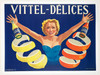 Vittel Delices by Emm Gaillard Original 1952 Vintage French Citrus Drink Advertisement Poster Linen Backed.