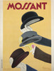 Chapeaux Mossant by Leonetto Cappiello Original 1938 Vintage French Hat Co. Advertisement Poster Linen Backed. Great art deco advertisement features three stylish hats held up with gloved hands against a yellow background.