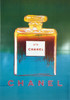 Chanel No5 (Green/Blue) by Andy Warhol Foundation Original 1997 Vintage French Parfum Company Advertisement Offset Lithograph Poster Linen Backed. Shows a bottle of Chanel perfume on green and blue background.