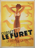 Corsets Le Furet by Perot Original 1933 Vintage French Clothing Advertisement Stone Lithograph Poster Linen Backed.