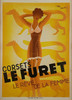 Corsets Le Furet Poster by Roger Perot Original 1933 Vintage French Stone Lithograph Undergarment Advertisement Linen Backed. "The Women's Dream"