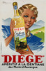 Diege Aperitif A La Gentiane Poster by Henry LeMonnier Original 1936 Vintage French Distillerie Stone Lithograph Advertisement Linen Backed.