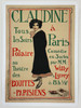 Theater Bouffes Parisiens Claudine Poster by Lucien Faure Original 1901 Vintage French Cabaret Performer Stone Lithograph Advertisement Linen Backed.