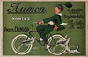 Pneus Dunlop Aumon Poster Original 1920 Vintage French Bike Tire Company Stone Lithograph Advertisement Linen Backed. Creators of tires with air inside. "Ballon"