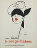 Le Rouge Baiser by Rene Gruau Original 1949 Vintage French Cosmetic Advertisement Lithograph Poster Linen Backed.