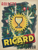 Ricard Anisette Liqueur by Bataille Original 1936 Vintage French Aperitif Advertisement Stone Lithograph Poster Linen Backed.