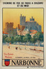 Narbonne  P.O.M French Railway Poster by L. Duvivier Original 1926 Vintage French Stone Lithograph Train Travel Advertisement Linen Backed.