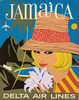Delta Air Lines To Jamaica Poster By Tom Hardy Original 1965 Vintage USA Plane Travel Silkscreen Advertisement.