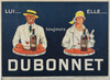 Dubonnet Lui ... Tourjours  Elle ... by Jean Carlu Original 1924 Vintage French Wine Menu Insert  Advertisement Stone Lithograph Poster Linen Backed.
Poster was removed from the Wine Menu Jacket and Put On Linen Backing.