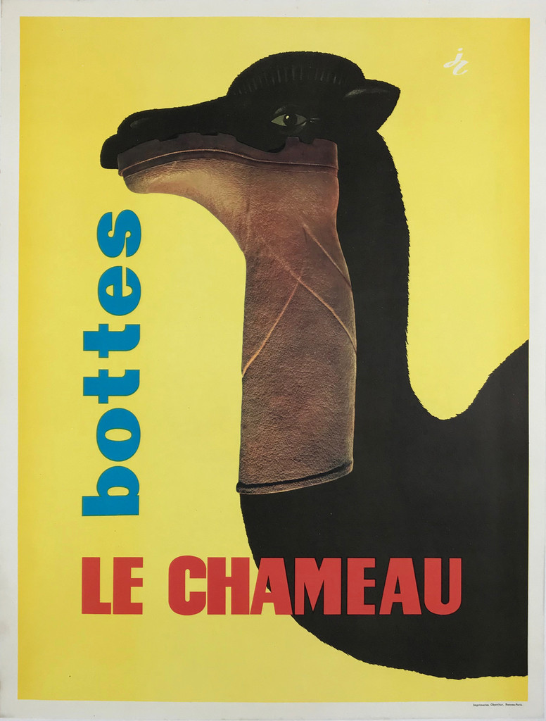 Bottes Le Chameau by J.C. Original 1955 Vintage French Shoe Company Advertisement Poster Linen Backed.
