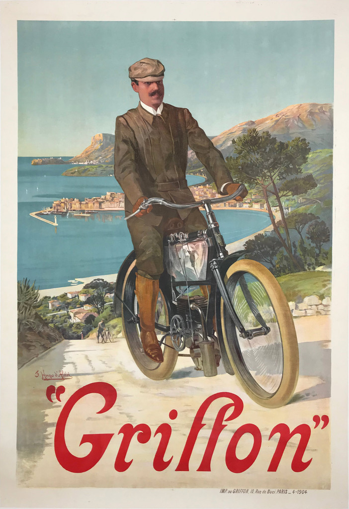 Griffon Motorcycles by Hugo D'Alesi Original French 1904 Vintage Poster Linen Backed.