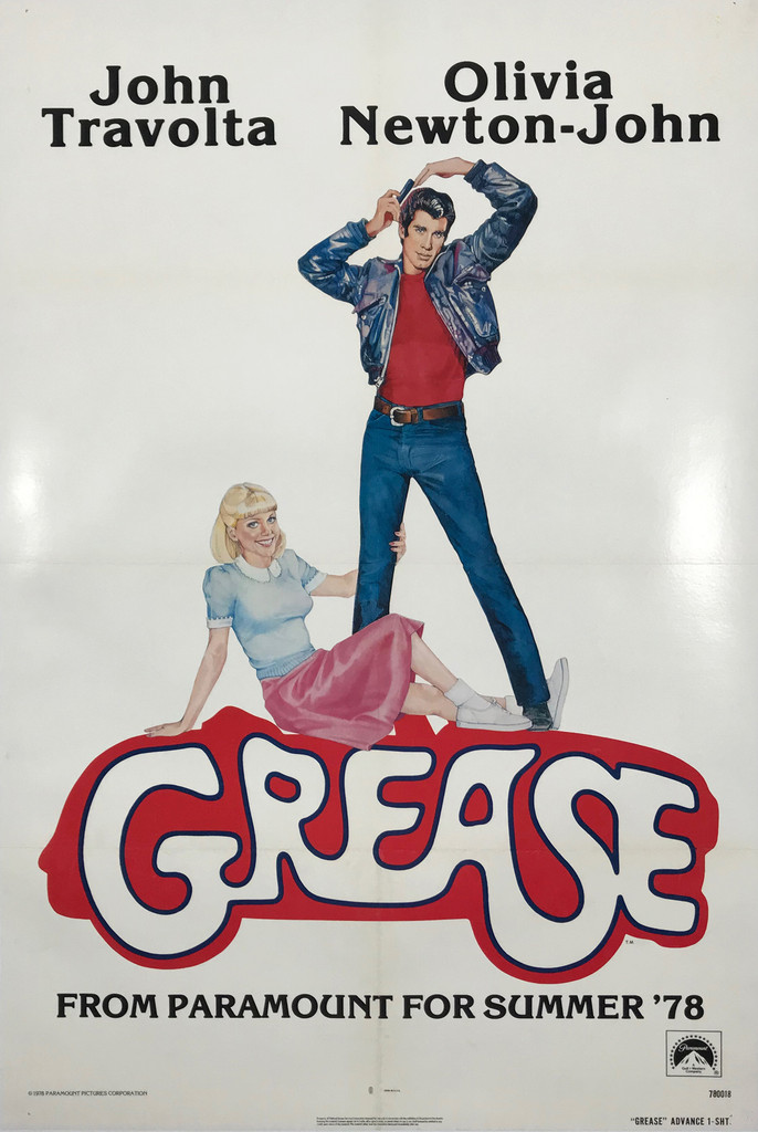 Grease Advance/Teaser by Linda Fennimore Original 1978 Vintage American Theatrical Use One Sheet Movie Poster Linen Backed. Starring John Travolta and Olivia Newton-John. 