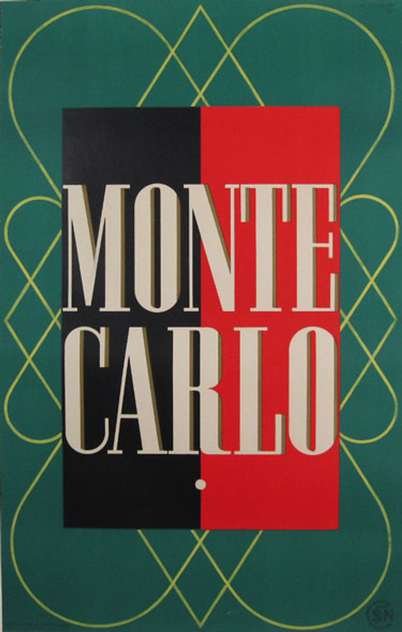 Monte Carlo original vintage 1937 travel poster by famous artist Charles Loupot.