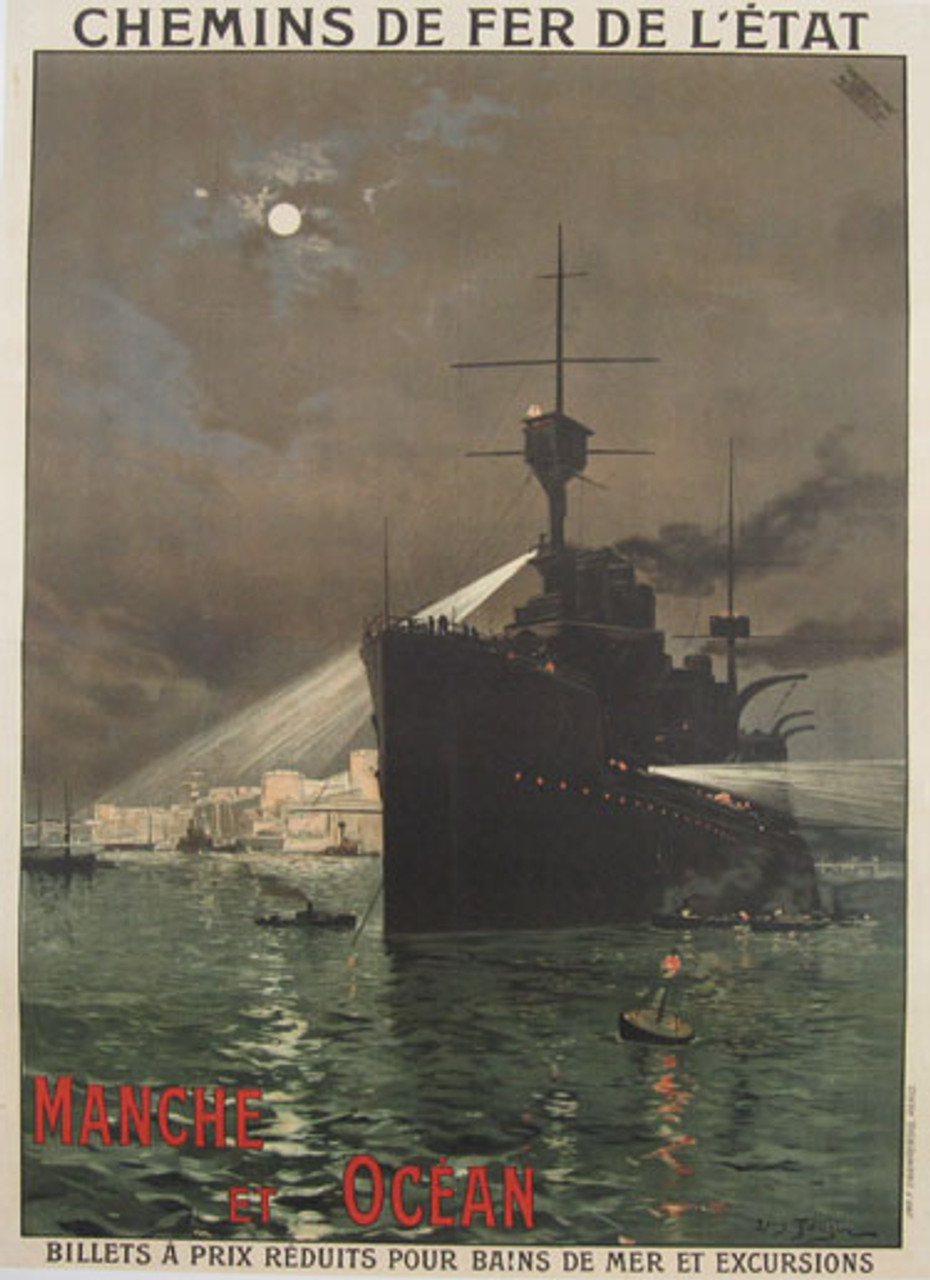 Manche et Ocean original vintage travel poster by Louis Tauzin circa 1910.