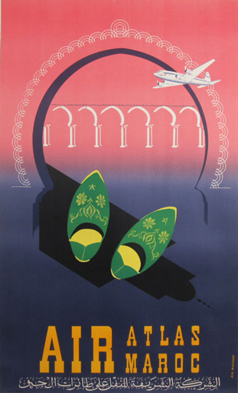 Air Atlas Maroc original advertising lithography vintage poster by Baezner.