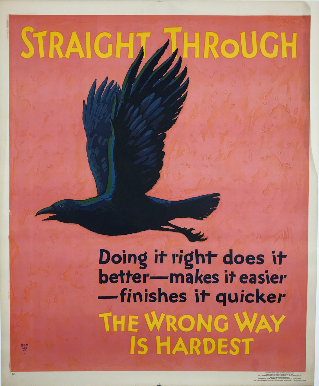 Straight Through The Wrong Way Is Hardest by Henry Lee Jr. Original 1929 American Mather Work Incentive Series Poster Linen Backed. 