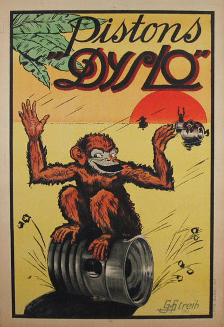 Pistons Dyslo original vintage odd product poster from 1925 by Streih. Only original vintage advertising lithograph posters.